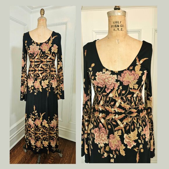 Free People Boho Midnight Garden Black Blush Floral Maxi Dress XS - Picture 3 of 11